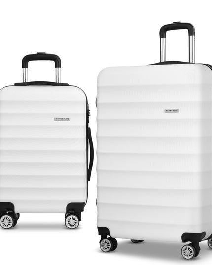 Wanderlite 2pcs Luggage Trolley Travel Suitcase Set TSA Hard Shell Case Strap White