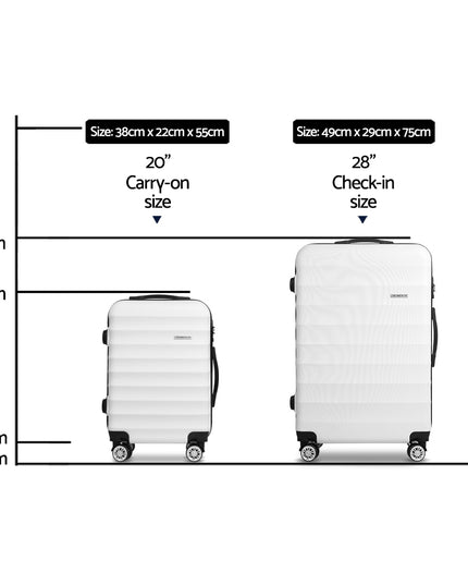 Wanderlite 2pcs Luggage Trolley Travel Suitcase Set TSA Hard Shell Case Strap White