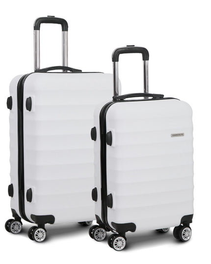 Wanderlite 2pcs Luggage Trolley Travel Suitcase Set TSA Hard Shell Case Strap White