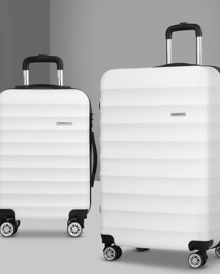 Wanderlite 2pcs Luggage Trolley Travel Suitcase Set TSA Hard Shell Case Strap White