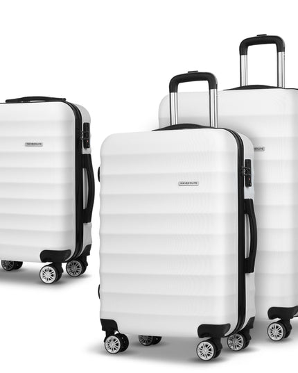 Wanderlite 3pcs Luggage Trolley Travel Suitcase Set TSA Hard Shell Case Strap White