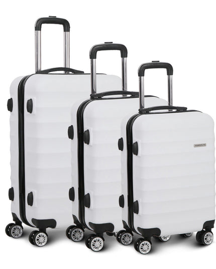 Wanderlite 3pcs Luggage Trolley Travel Suitcase Set TSA Hard Shell Case Strap White