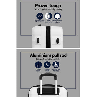 Wanderlite 3pcs Luggage Trolley Travel Suitcase Set TSA Hard Shell Case Strap White