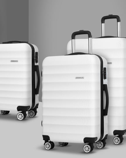 Wanderlite 3pcs Luggage Trolley Travel Suitcase Set TSA Hard Shell Case Strap White