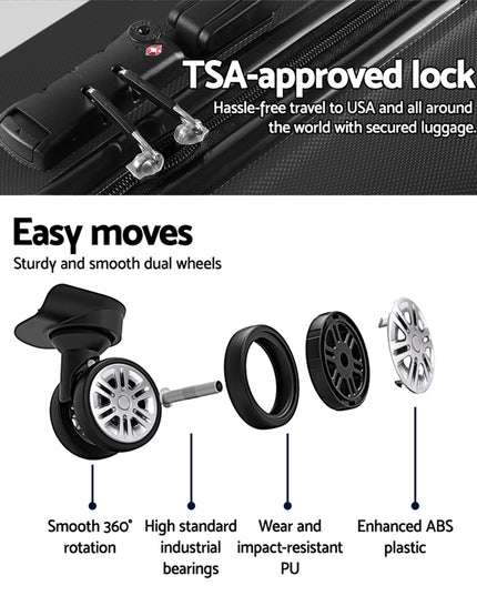 Wanderlite 28" 75cm Luggage Trolley Travel Suitcase Set TSA Hard Case Lightweight Strap