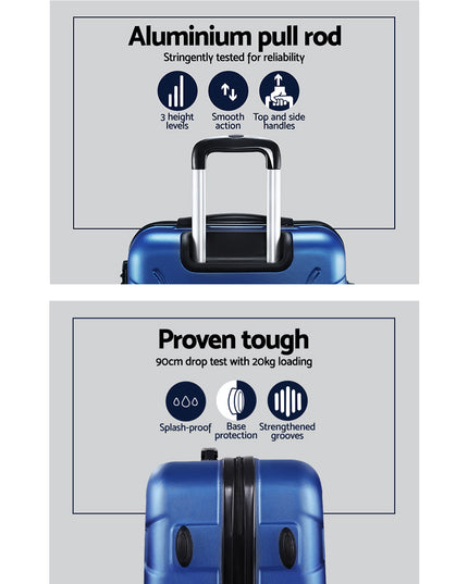 Wanderlite 2pc Luggage Trolley Travel Suitcase Set TSA Hard Case Lightweight Blue