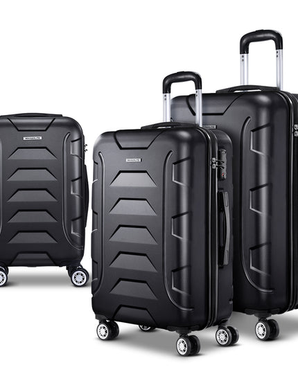 Wanderlite 3pc Luggage Trolley Travel Suitcase Set TSA Hard Case Lightweight Black