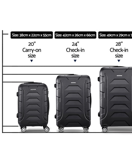 Wanderlite 3pc Luggage Trolley Travel Suitcase Set TSA Hard Case Lightweight Black