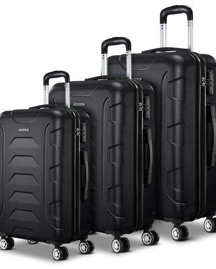 Wanderlite 3pc Luggage Trolley Travel Suitcase Set TSA Hard Case Lightweight Black