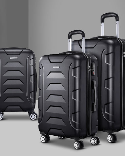 Wanderlite 3pc Luggage Trolley Travel Suitcase Set TSA Hard Case Lightweight Black