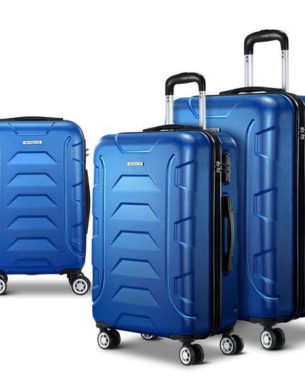 Wanderlite 3pc Luggage Trolley Travel Suitcase Set TSA Hard Shell Case Strap Blue