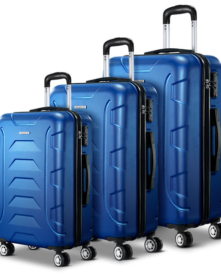 Wanderlite 3pc Luggage Trolley Travel Suitcase Set TSA Hard Shell Case Strap Blue