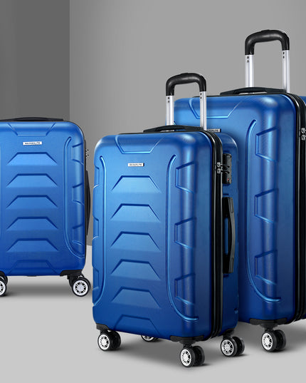 Wanderlite 3pc Luggage Trolley Travel Suitcase Set TSA Hard Shell Case Strap Blue