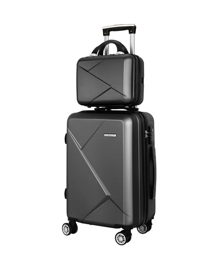 Wanderlite 2pc Luggage 12" 20" Trolley Travel Suitcase Storage Carry On TSA Lock Black