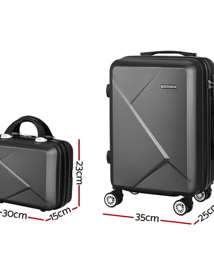 Wanderlite 2pc Luggage 12" 20" Trolley Travel Suitcase Storage Carry On TSA Lock Black