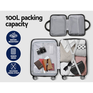 Wanderlite 2pc Luggage 12" 20" Trolley Travel Suitcase Storage Carry On TSA Lock Dark Grey