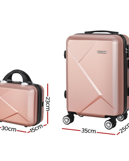 Wanderlite 2pc Luggage 12" 20" Trolley Travel Suitcase Storage Carry On TSA Lock Rose Gold