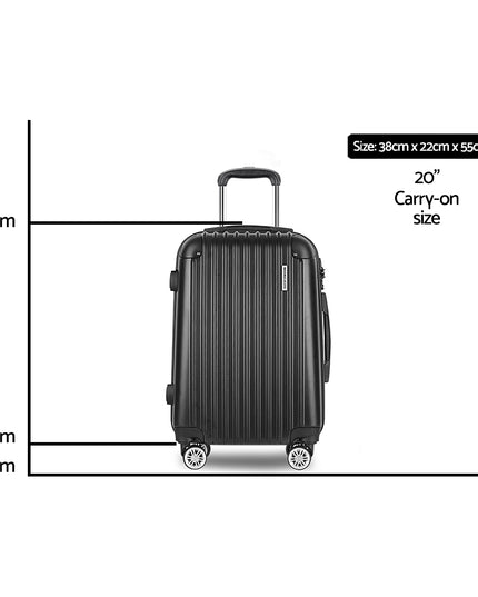 Wanderlite 20" 55cm Luggage Trolley Travel Set Suitcase Carry On Hard Shell Case Sets Lightweight Black