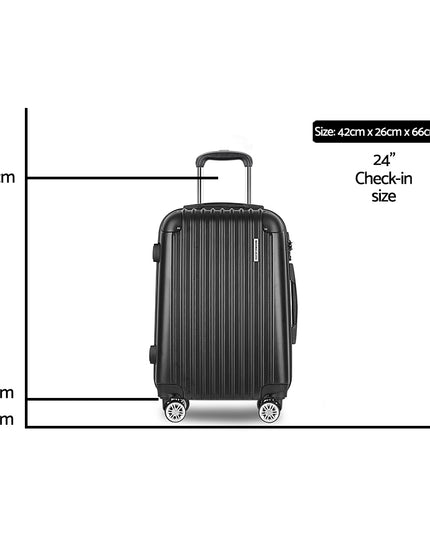 Wanderlite 24" 66cm Luggage Trolley Travel Set Suitcase Carry On Hard Case TSA Lock Lightweight Black