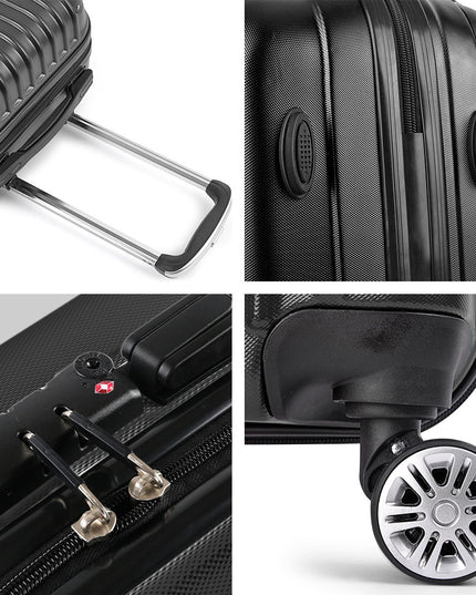 Wanderlite 24" 66cm Luggage Trolley Travel Set Suitcase Carry On Hard Case TSA Lock Lightweight Black