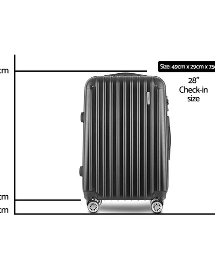 Wanderlite 28" 75cm Luggage Trolley Travel Set Suitcase Carry On Hard Case TSA Lock Lightweight Black