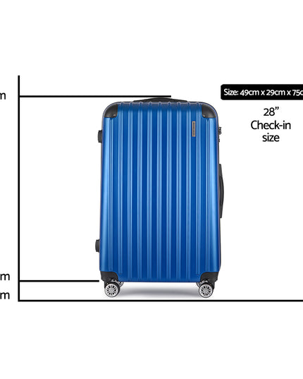 Wanderlite 28" 75cm Luggage Trolley Travel Suitcase Set Carry On Hard Case TSA Lock Lightweight Blue