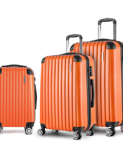 Wanderlite 3pc Luggage Trolley Travel Set Suitcase Carry On TSA Lock Hard Case Lightweight Orange