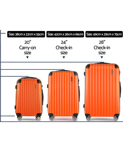 Wanderlite 3pc Luggage Trolley Travel Set Suitcase Carry On TSA Lock Hard Case Lightweight Orange