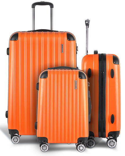 Wanderlite 3pc Luggage Trolley Travel Set Suitcase Carry On TSA Lock Hard Case Lightweight Orange