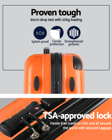 Wanderlite 3pc Luggage Trolley Travel Set Suitcase Carry On TSA Lock Hard Case Lightweight Orange