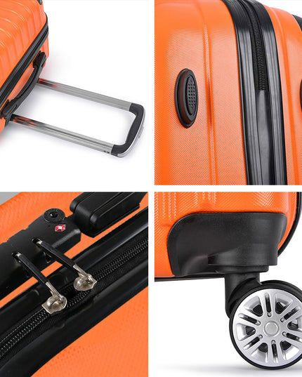 Wanderlite 3pc Luggage Trolley Travel Set Suitcase Carry On TSA Lock Hard Case Lightweight Orange