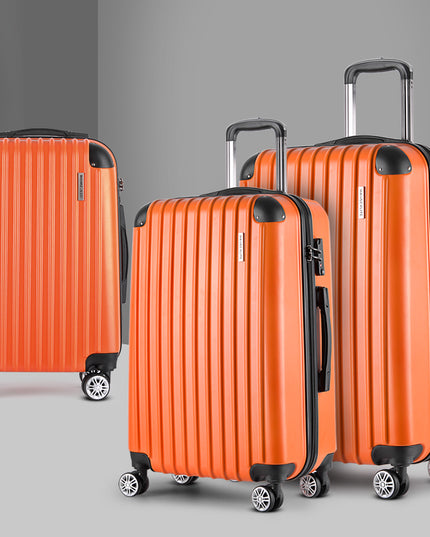 Wanderlite 3pc Luggage Trolley Travel Set Suitcase Carry On TSA Lock Hard Case Lightweight Orange