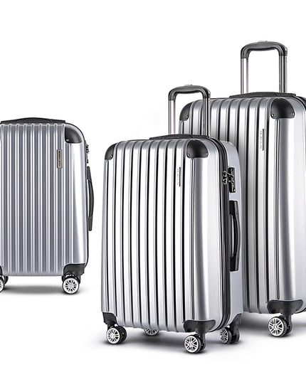 Wanderlite 3pc Luggage Trolley Travel Set Suitcase Carry On TSA Lock Hard Case Lightweight Silver