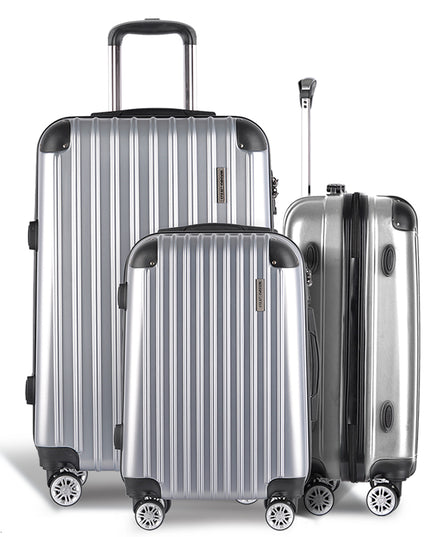 Wanderlite 3pc Luggage Trolley Travel Set Suitcase Carry On TSA Lock Hard Case Lightweight Silver