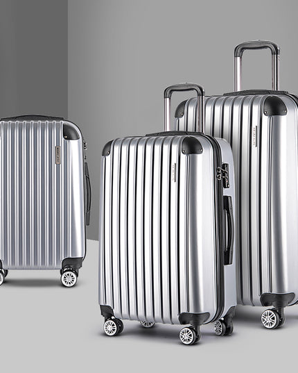 Wanderlite 3pc Luggage Trolley Travel Set Suitcase Carry On TSA Lock Hard Case Lightweight Silver