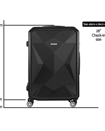 Wanderlite 28" 75cm Luggage Trolley Travel Suitcase Carry On Storage TSA Hardshell Black