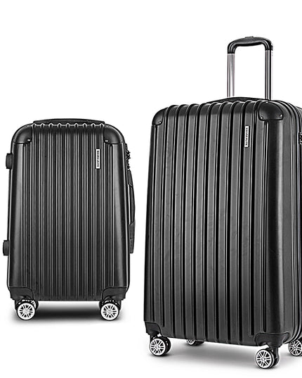 Wanderlite 2pcs Luggage Trolley Set Travel Suitcase Carry On Hard Case Lightweight Black