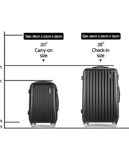 Wanderlite 2pcs Luggage Trolley Set Travel Suitcase Carry On Hard Case Lightweight Black