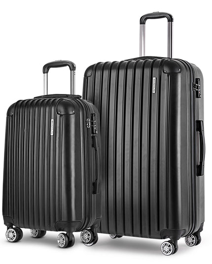 Wanderlite 2pcs Luggage Trolley Set Travel Suitcase Carry On Hard Case Lightweight Black