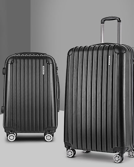 Wanderlite 2pcs Luggage Trolley Set Travel Suitcase Carry On Hard Case Lightweight Black