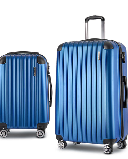 Wanderlite 2pcs Luggage Trolley Set Travel Suitcase Carry On Hard Case Lightweight Blue