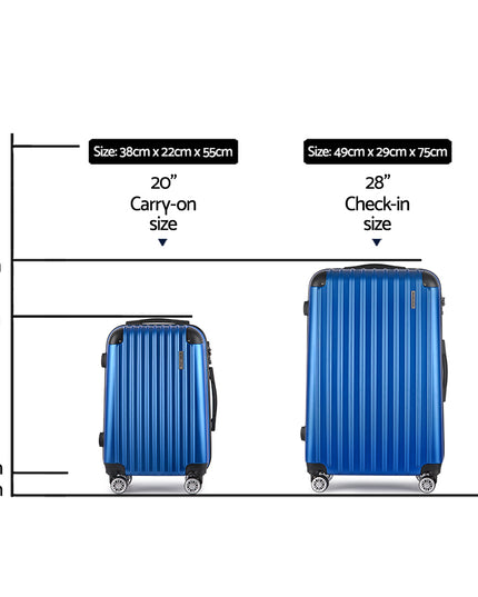 Wanderlite 2pcs Luggage Trolley Set Travel Suitcase Carry On Hard Case Lightweight Blue