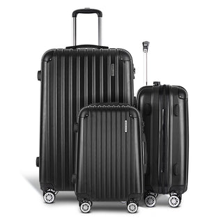 Wanderlite Luggage Set 3pc 20" 24" 28" Suitcase Hardcase Trolley Travel Black