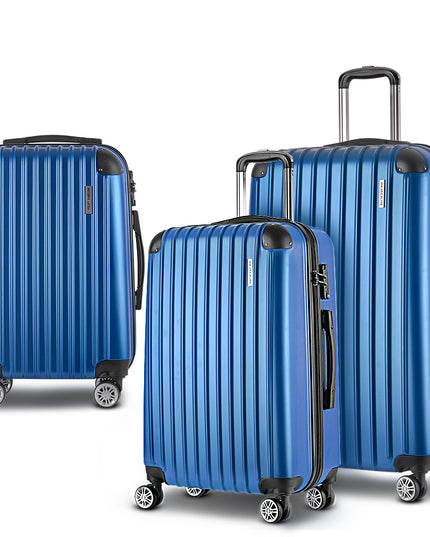 Wanderlite Luggage Set 3pc 20" 24" 28" Suitcase Hardcase Trolley Travel Blue