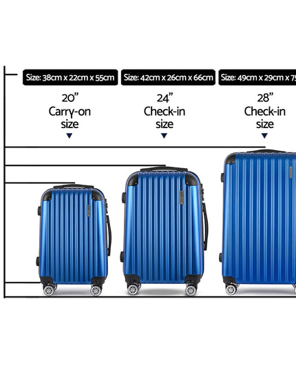 Wanderlite Luggage Set 3pc 20" 24" 28" Suitcase Hardcase Trolley Travel Blue