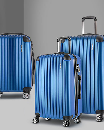 Wanderlite Luggage Set 3pc 20" 24" 28" Suitcase Hardcase Trolley Travel Blue