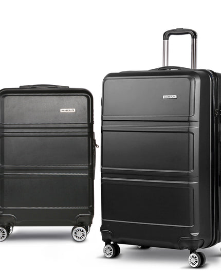 Wanderlite 2pc Luggage Trolley Set Suitcase Travel TSA Carry On Hard Case Lightweight Black