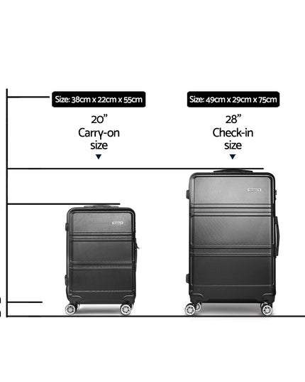 Wanderlite 2pc Luggage Trolley Set Suitcase Travel TSA Carry On Hard Case Lightweight Black