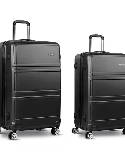 Wanderlite 2pc Luggage Trolley Set Suitcase Travel TSA Carry On Hard Case Lightweight Black