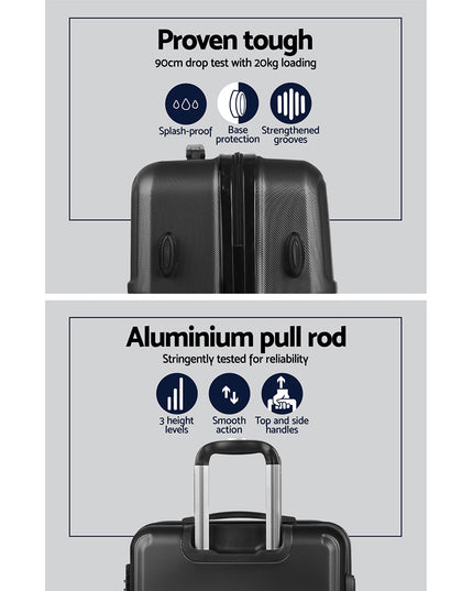 Wanderlite 2pc Luggage Trolley Set Suitcase Travel TSA Carry On Hard Case Lightweight Black